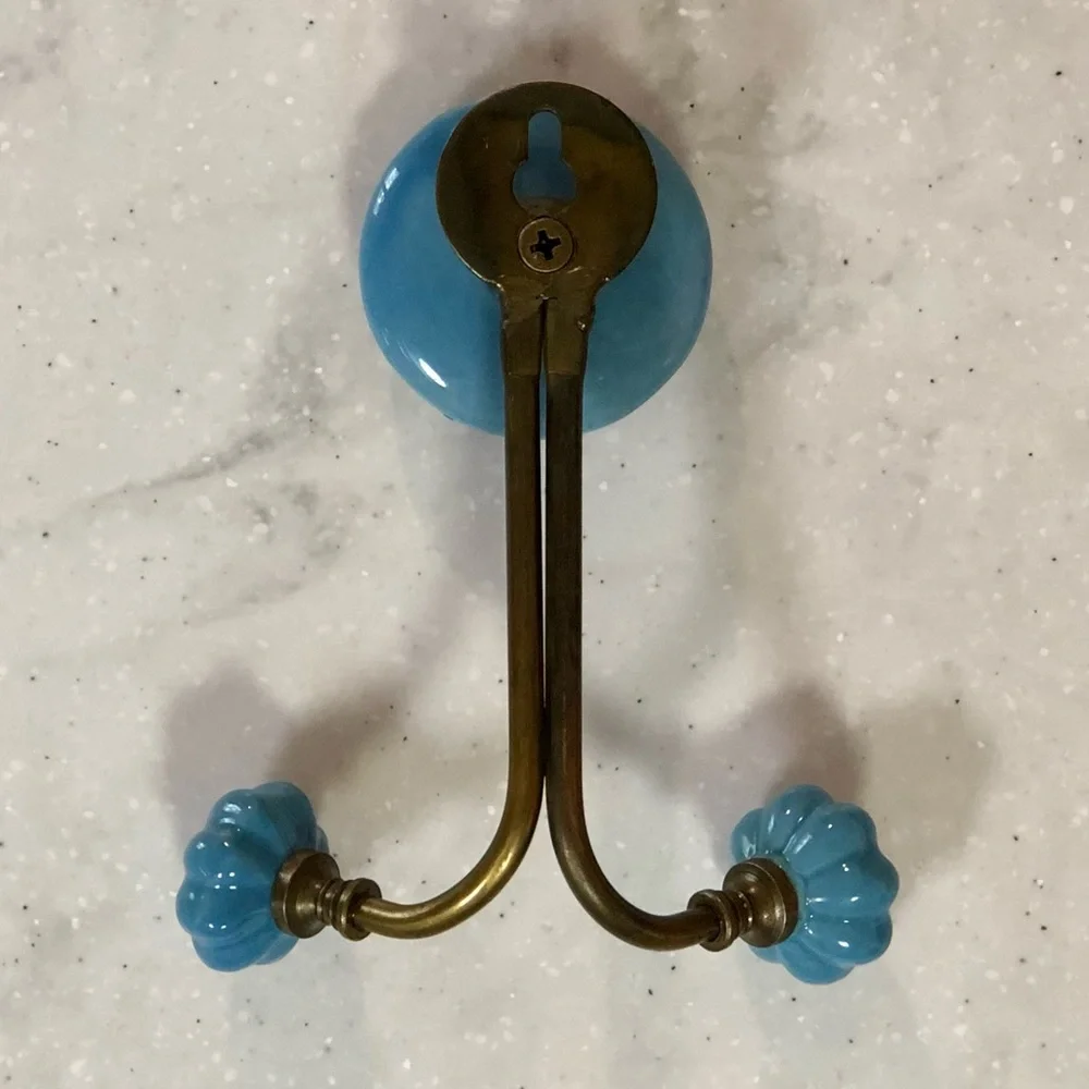 EUC Pier 1 Blue & Brass Antique Look Decorative Wall Hook